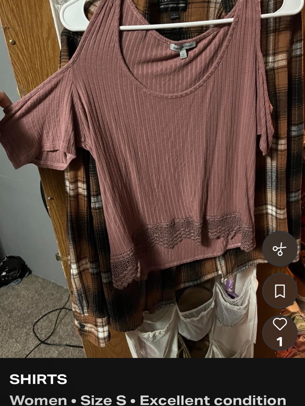 T.J.Maxx Rose Mauve Cold-Shoulder Ribbed Top with Lace Hem